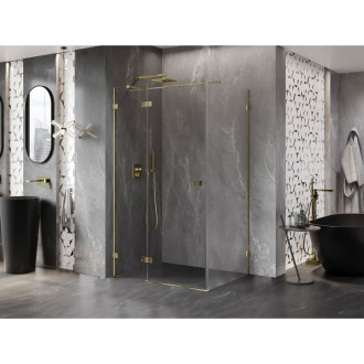 Sprchovací kút Mexen Lunar T s ľavým výklopným uchytením 70 x 90 cm, priehľadný, zlatý - 834T-070-090-50-00-L