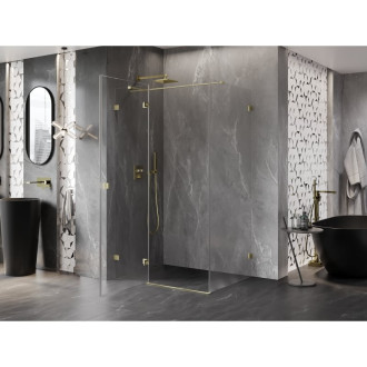 Sprchovací kút Mexen Lunar T s ľavým výklopným uchytením 70 x 90 cm, priehľadný, kartáčované zlato - 834T-070-090-55-00-L