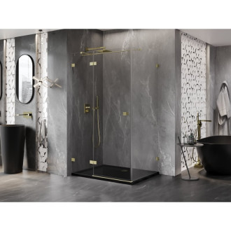Sprchovací kút Mexen Lunar T s ľavým výklopným uchytením 75 x 90 cm, priehľadný, kartáčované zlato - 834T-075-090-55-00-L