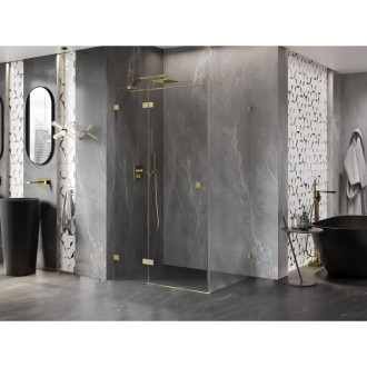 Sprchovací kút Mexen Lunar T s ľavým výklopným uchytením 75 x 90 cm, priehľadný, kartáčované zlato - 834T-075-090-55-00-L