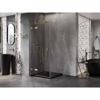 Sprchovací kút Mexen Lunar T s ľavým výklopným uchytením 90 x 90 cm, priehľadný, kartáčované zlato - 834T-090-090-55-00-L