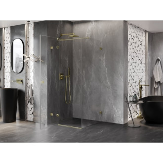 Sprchovací kút Mexen Lunar T s ľavým výklopným uchytením 90 x 90 cm, priehľadný, kartáčované zlato - 834T-090-090-55-00-L