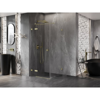 Sprchovací kút Mexen Lunar T s ľavým výklopným uchytením 90 x 90 cm, priehľadný, kartáčované zlato - 834T-090-090-55-00-L