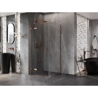 Mexen Lunar T sprchovací kút s ľavým výklopným mechanizmom 90 x 90 cm, priehľadný, ružové zlato - 834T-090-090-60-00-L