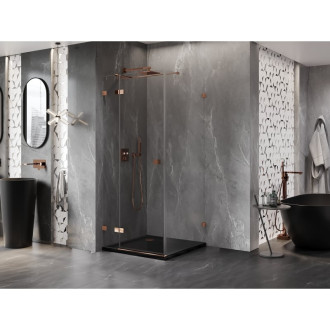 Mexen Lunar T sprchovací kút s ľavým výklopným mechanizmom 90 x 90 cm, priehľadný, ružové zlato - 834T-090-090-60-00-L