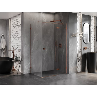 Sprchovací kút Mexen Lunar T s pravými pántami 90 x 80 cm, priehľadný, ružové zlato - 834T-090-080-60-00-P