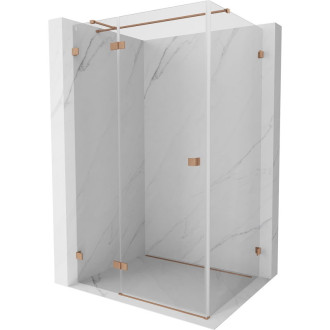 Sprchovací kút Mexen Lunar T s ľavým výklopným uchytením 75 x 90 cm, priehľadný, kartáčovaná meď - 834T-075-090-65-00-L