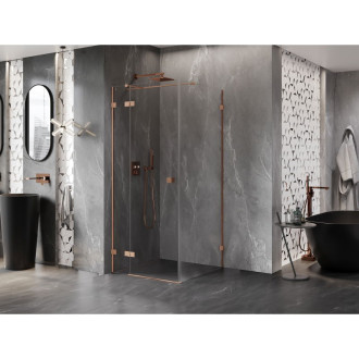 Sprchovací kút Mexen Lunar T s ľavým výklopným uchytením 80 x 80 cm, priehľadný, kartáčovaná meď - 834T-080-080-65-00-L