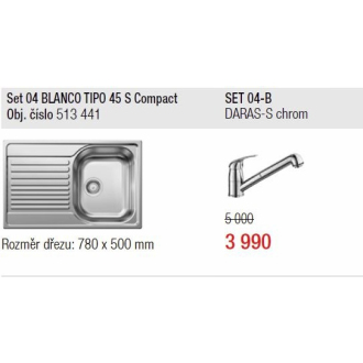 Blanco SET 04-B TIPO 45 S Compact nerezový drez+ DARAS-S drezová batéria, chróm