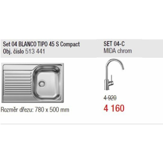 Blanco SET 04-C TIPO 45 S Compact nerezový drez+ MIDA drezová batéria, chróm