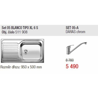 Blanco SET 05-A TIPO XL 6 S nerezový drez+ DARAS drezová batéria, chróm