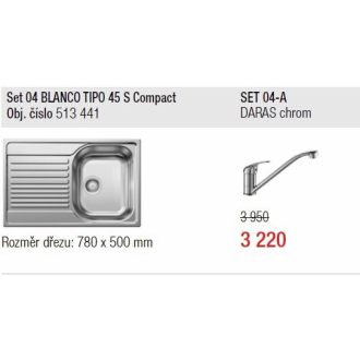Blanco SET 04-A TIPO 45 S Compact nerezový drez+ DARAS drezová batéria, chróm