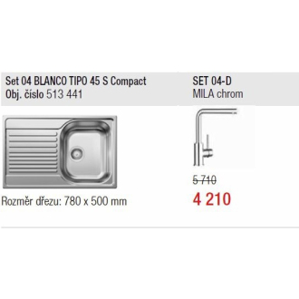 Blanco SET 04-D TIPO 45 S Compact nerezový drez+ MILA drezová batéria, chróm