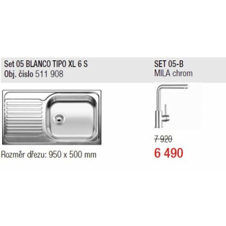Blanco SET 05-B TIPO XL 6 S nerezový drez+ MILA drezová batéria, chróm