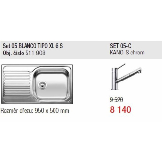 Blanco SET 05-C TIPO XL 6 S nerezový drez+ KANO-S drezová batéria, chróm