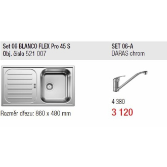 Blanco SET 06-A FLEX PRO 45 S nerezový drez+ DARAS drezová batéria, chróm