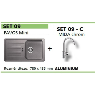 Blanco SET 09-C MIDA FAVOS Mini granitový drez, aluminium a MIDA drezová batéria, chróm