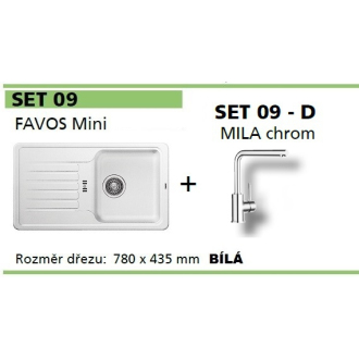 Blanco SET 09-D MILA FAVOS Mini granitový drez, biela a MILA drezová batéria, chróm