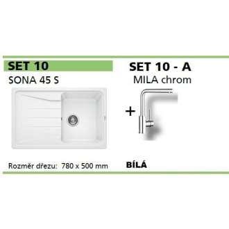 Blanco SET 10-A MILA SONA 45 S granitový drez, biela a MILA drezová batéria, chróm