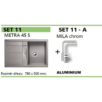 Blanco SET 11-A MILA METRA 45 S granitový drez, aluminium a MILA drezová batéria, chróm