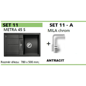 Blanco SET 11-A MILA METRA 45 S granitový drez, antracit a MILA drezová batéria, chróm