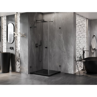 Sprchovací kút Mexen Lunar T s ľavým výklopným uchytením 90 x 90 cm, priehľadný, čierny - 834T-090-090-70-00-L