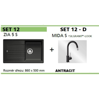 Blanco SET 12-D MIDA-S ZIA 5 S granitový drez, antracit a MIDA-S drezová batéria, antracit
