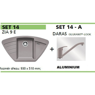Blanco SET 14-A DARAS ZIA 9 E granitový drez, aluminium a DARAS drezová batéria, aluminium