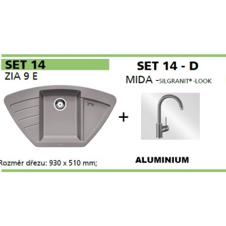 Blanco SET 14-D MIDA ZIA 9 E granitový drez, aluminium a MIDA drezová batéria, aluminium