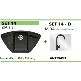 Blanco SET 14-D MIDA ZIA 9 E granitový drez, antracit a MIDA drezová batéria, antracit