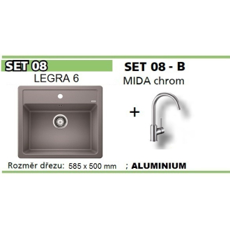 Blanco SET 08-B MIDA LEGRA 6 granitový drez, aluminium a MIDA drezová batéria, chróm