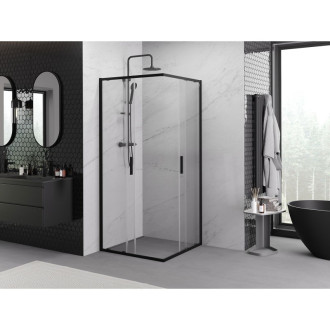 Mexen Exo štvorcový posuvný sprchovací kút 85 x 85 cm, priehľadný, čierny - 8111-085-085-70-00