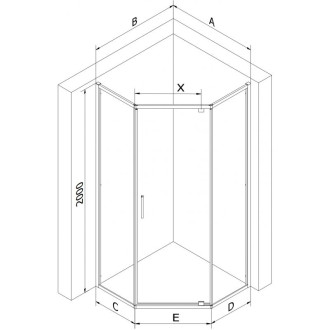 Sprchovací kút Mexen Exo päťuholníkový výklopný 100 x 80 cm, priehľadný, čierny - 812-100-080-70-00