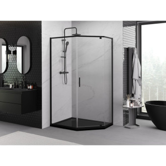 Sprchovací kút Mexen Exo päťuholníkový výklopný 100 x 80 cm, priehľadný, čierny - 812-100-080-70-00