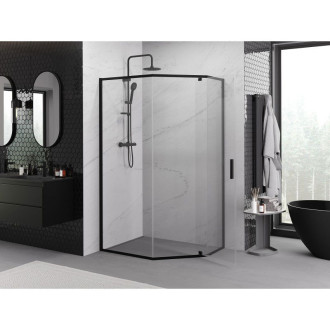 Sprchovací kút Mexen Exo päťuholníkový výklopný 100 x 90 cm, priehľadný, čierny - 812-100-090-70-00
