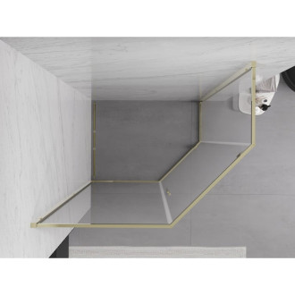 Sprchovací kút Mexen Exo päťuholníkový výklopný 100 x 90 cm, priehľadný, zlatý - 812-100-090-50-00