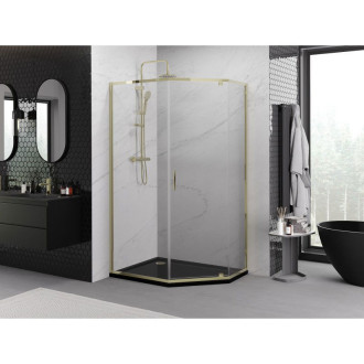 Sprchovací kút Mexen Exo päťuholníkový výklopný 100 x 90 cm, priehľadný, zlatý - 812-100-090-50-00