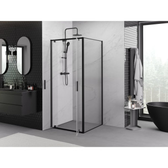 Sprchovací kút Mexen Exo s výklopným mechanizmom 110 x 110 cm, priehľadný, čierny - 8182-110-110-70-00