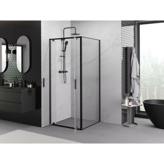 Sprchovací kút Mexen Exo s výklopným mechanizmom 120 x 120 cm, priehľadný, čierny - 8182-120-120-70-00