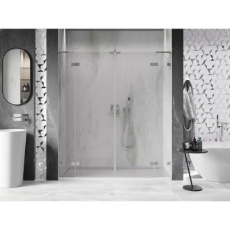 Sprchové dvere Mexen Lunar L Duo s otočnými dverami 190 cm, priehľadné, kartáčovaný nikel - 834DL-190-000-97-00