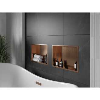 Zapustená polica Mexen X-Wall-R s prírubou 45 x 30 cm, kartáčovaná meď - 19C0453010