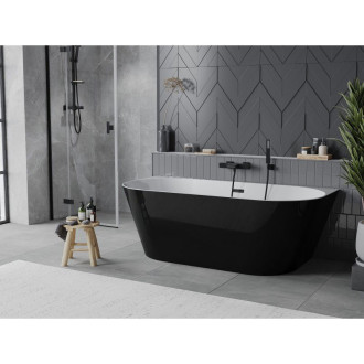 Voľne stojaca závesná vaňa Mexen Oval Slim 170 x 80 cm, biela/čierna, čierny prepad - 52661708075-70