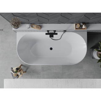 Voľne stojaca závesná vaňa Mexen Oval Slim 170 x 80 cm, biela/čierna, čierny prepad - 52661708075-70