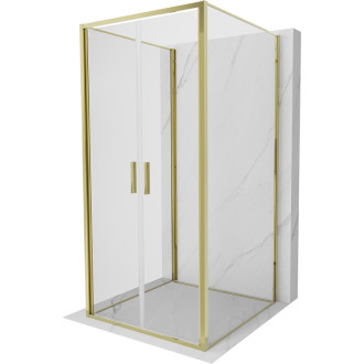 Mexen Exo-3S trojstenný výklopný sprchovací kút 80 x 80 cm, priehľadný, zlatý - 814-080-080-50-00-3S