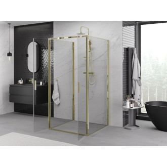 Mexen Exo-3S trojstenný výklopný sprchovací kút 100 x 100 cm, priehľadný, zlatý - 814-100-100-50-00-3S