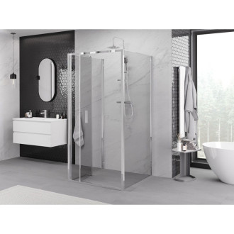 Mexen Exo-3S trojstenný skladací sprchovací kút 75 x 75 cm, priehľadný, chróm - 816-075-075-01-00-3S