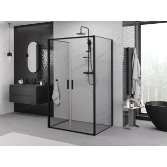 Mexen Exo-3S trojstenný výklopný sprchovací kút 90 x 70 cm, priehľadný, čierny - 814-090-070-70-00-3S