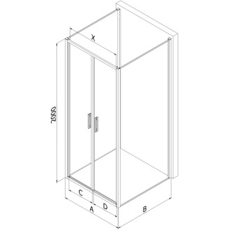Mexen Exo-3S trojstenný výklopný sprchovací kút 80 x 75 cm, priehľadný, čierny - 814-080-075-70-00-3S