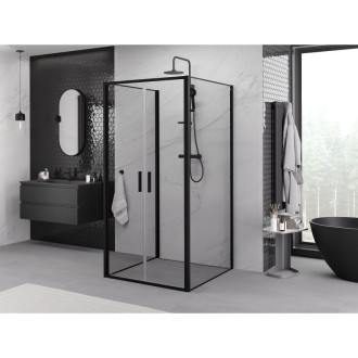 Mexen Exo-3S trojstenný výklopný sprchovací kút 90 x 90 cm, priehľadný, čierny - 814-090-090-70-00-3S
