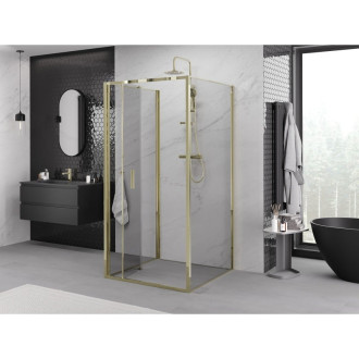 Sprchovací kút Mexen Exo-3S s 3 stenami, skladací, 85 x 85 cm, priehľadný, zlatý - 816-085-085-50-00-3S